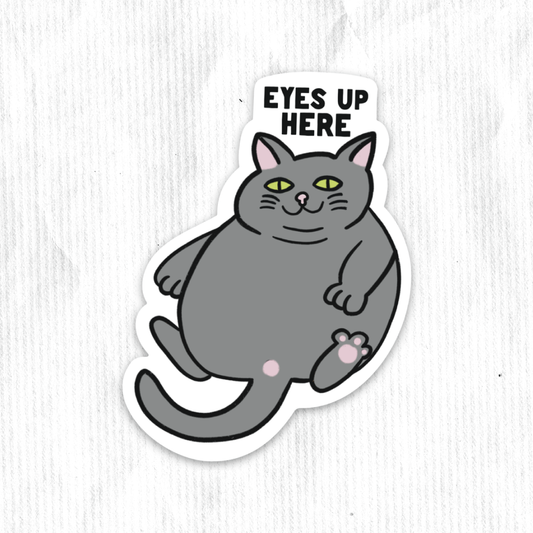 Eyes Up Here Cat Sticker